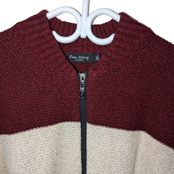 Fan Hang sweater vest zipper front color block, burgundy,cream and blue. - Picture 2 of 5